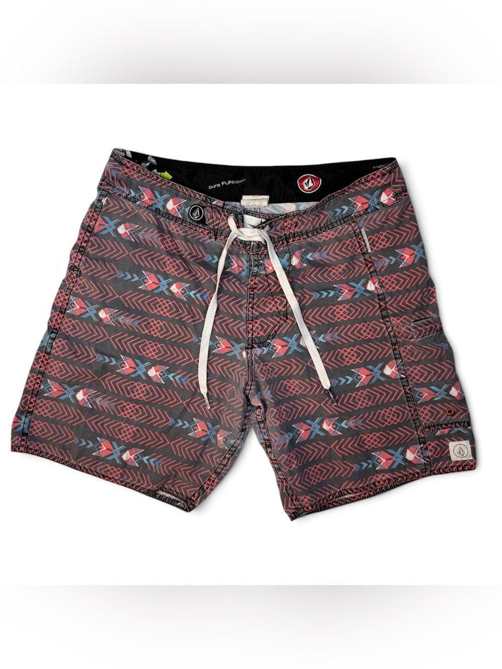 Y2K Volcom Cinch Fly Boardshorts Sz 29 Surf Geometric Print Swim Trunks Vintage